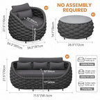 Aluminum Outdoor Seating Set: 5-Piece Woven Rope Patio Conversation Set of 6 - Metal Sofa Set Assembled Cushioned - Modern Couch Porch Furniture for Deck Lanai Balcony Yard Pool Hotel, Dark Gray