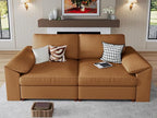 EASE MOOSE Loveseat Sofa for Living Room,Oversized Deep Seat Modular Sectional,Modern Comfy 2 Seater Sofas,Scratch Resistant Faux Leather Couch for Small Spaces, Brown