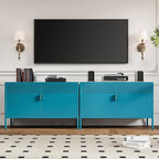 Blue Metal Storage Cabinet with Doors and Shelf, 2 Door Locker Storage Cabinet for Home and Office, 2 Tier Low Metal Tv Stand Cabinet