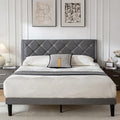 Full Size Platform Bed Frame with Velvet Upholstered Headboard and Sturdy Wooden Slats Support,Mattress Foundation，Easy Assembly, No Box Spring Needed,Slip Resistant (Grey, Full)