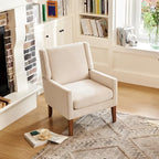 COLAMY Modern Wingback Living Room Chair, Upholstered Fabric Accent Armchair, Single Sofa Chair with Lounge Seat and Wood Legs for Office/Bedroom/Reading Spaces, Beige