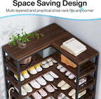 Tribesigns 9 Tiers Corner Shoe Rack, Tall Vertical Shoe Rack Organizer, Free Standing Large Shoe Storage Shelf for Entryway Hallway Closet, Space Saving, Rustic Brown