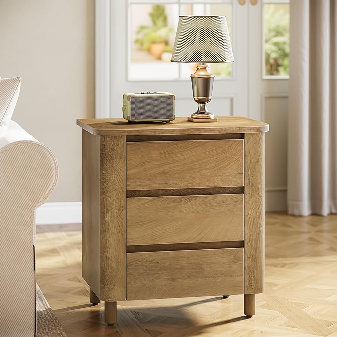 Tribesigns Modern Side Table with 3 Drawers for Living Room, 23.62" Wide Farmhouse End Table for Couch Sofa, Rustic Brown