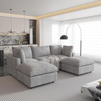 WJShome 100 Inch U Shaped Modern Sofa Modular Sectional Cloud Couch with 2 Ottoman, 4-Seat Chenille Deep Seat Couches for Living Room, Bedroom and Apartment，Gray