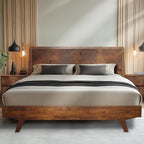 Acacia Harmony King Platform Bed Frame – Solid Rubber Wood, Walnut Finish, Mid-Century Modern Design, Natural Circular Wood Grain, 800lbs Support, No Box Spring Required, Easy Assembly