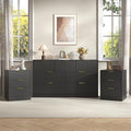 3-Piece Modern Bedroom Furniture Set, Wide 7-Drawer Dresser & 3-Drawer Nightstands Set of 2, Natural Wood Dresser and Nightstand Sets for Bedroom, Hallway, Black
