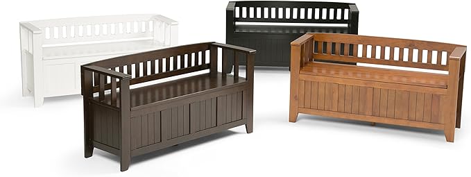 SIMPLIHOME Acadian Entryway Storage Bench - 48 inch Wide Solid Wood Hallway Seat in Brunette Brown, Transitional Bench for Entryway or Living Room with Lift-Up Lid and Spacious Storage