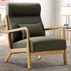 Accent Chair Mid Century Modern Chair Linen Fabric Living Room Chairs with Solid Wood Frame Comfy Upholstered and Lumbar Pillow Reading Side Chair Easy Assembly for Bedroom (1, Green)