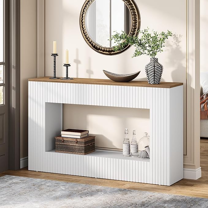 Tribesigns Modern Console Table, 55-Inch Wood Entryway Table with Storage, Narrow Long Sofa Table Behind Couch Table for Living Room, Foyer, Hallway, White