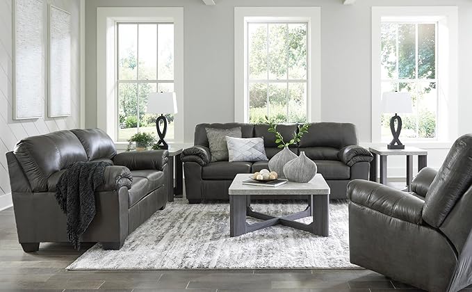 Signature Design by Ashley Bladen Faux Leather Loveseat, Gray