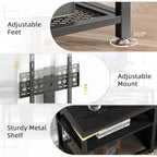 VECELO 71" TV Stand with Mount and Power Outlets, Entertainment Center with Open Storage Shelves, Height Adjustable Mount up to 80”, Wooden Table and Metal Frame for Living Room, Modern Black