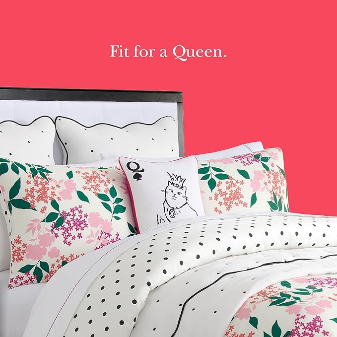 Kate Spade New York Queen of Spades Reversible Decorative Pillow, 14" x 20" Throw Pillow for Bed or Sofa, Cotton Cover, Black, White, Pink and Red, 14 x 20