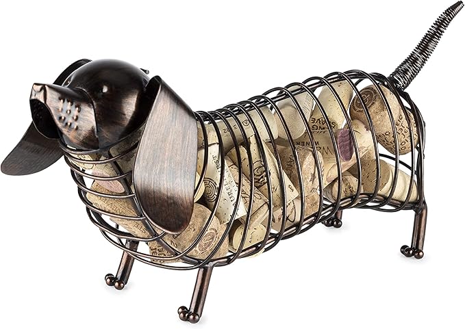 True Dachshund Cork Holder, Decorative Wine Cork Storage and Decor, Set of 1, Rustic Bronze Finish
