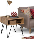SIMPLIHOME Hunter SOLID MANGO WOOD and Metal 22 inch Wide Square Industrial End Side Table in Natural for the Living Room and Bedroom