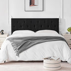 Linen Upholstered Headboard Full Size, Modern Diamond Tufting Solid Wood Full XL Headboard Only, Adjustable Height from 37” to 51” Head Board, Bed Frame or Wall Mount Headboards, Black