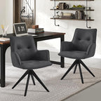 Art Leon Accent Chair Set of 2 - Mid Century Modern Desk Chair No Wheels, Faux Leather Upholstered Office Chair with Black Oak Wood Legs for Small Space Living Room Bedroom, Black