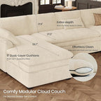 Belffin Large Modular Sectional Sofa with Double Deep Chaise, 135" Corduroy U Shaped Sectional Couch with 9" Soft Dual-Layer 6 Seats U Shaped Couch for Living Room, Apartment, Beige