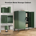 Green Metal Locker Cabinet with 2 Doors, Metal Accent Cabinets with 2 Adjustable Shelves Home Office Storage Lockers Sideboard for Kitchen Living Room Hallway Entryway
