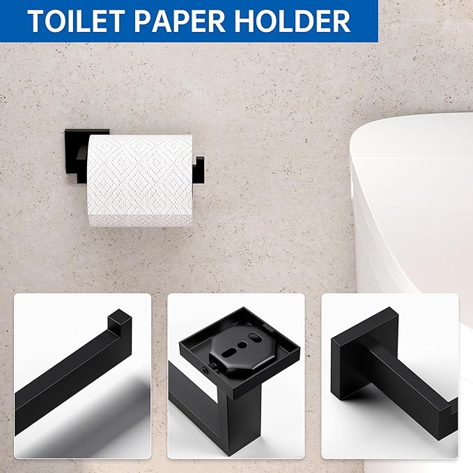 10-Piece Bathroom Hardware Accessories Set, 23.6 Inch SUS304 Stainless Steel Towel Bar Set, Wall Mounted Bathroom Towel Holders, Towel Hooks with Toilet Paper Holder