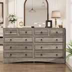 10 Drawers Dresser for Bedroom, 55.2 Inch Wide Large Dressers & Chests of Drawers, TV Stand for 65 inch, Storage Organizer Furniture, Hallway, Entryway, Closet, Brownish Grey