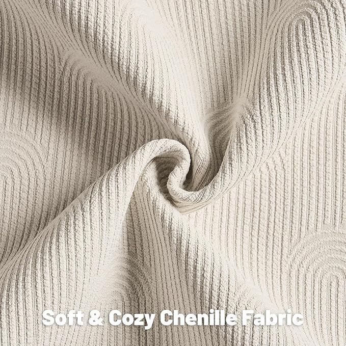 FUTEI Beige Chenille Decorative Throw Pillow Covers 24x24 Inch Set of 2,Soft Cozy Striped Geometric Patterns European Cushion Case,Modern Home Decor for Couch Bed Living Room