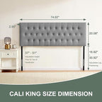 Tufted Upholstered Headboard California King Size, Solid Wood Head Board with Durable Metal Legs, Adjustable Height Bed headboard from 37” to 51” Fabric Headboard in Button Design, Grey