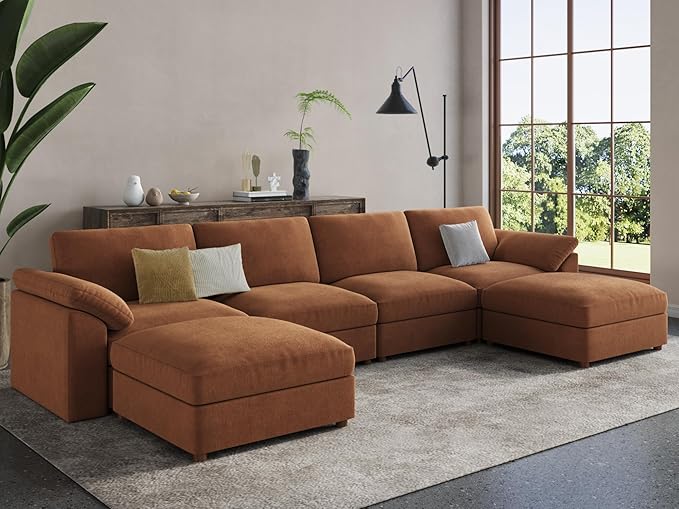 EASE MOOSE Brown Sectional Modular Sofa,Oversized U Shape Sectional Wide Deep Modular Sofa Brown Chenille