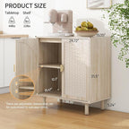 Beige Rattan Cabinet-2-Doors,Sideboard Buffet Cabinet with Storage-Accent Storage Cabinet with Cane Door, Boho Wood Credenza for Living Room, Kitchen,Dining Room or Office