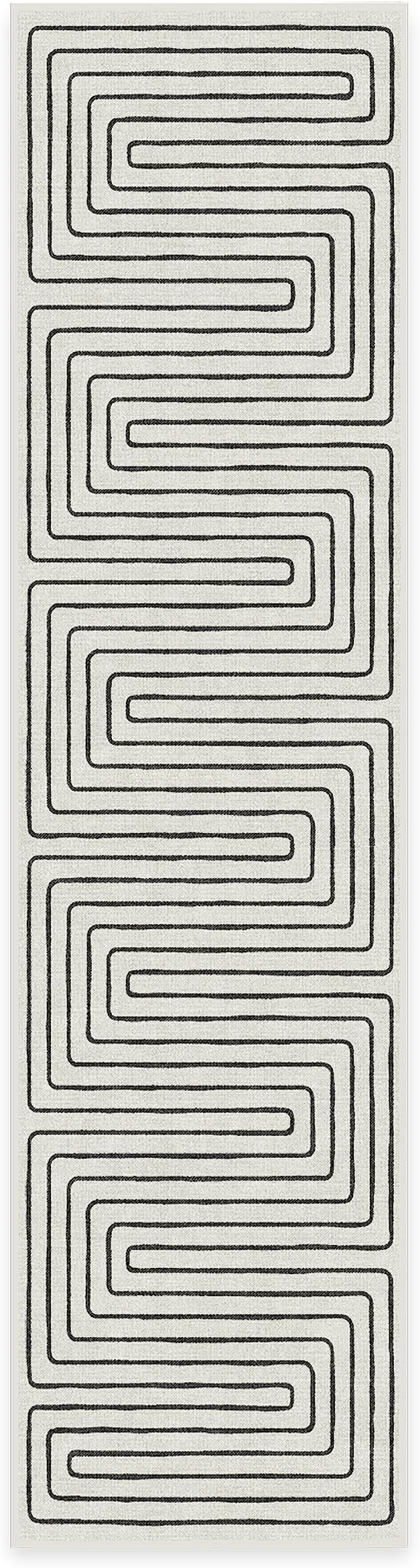 RUGGABLE x Jonathan Adler Machine Washable Modern Runner Rug – Labyrinth Black/Ivory 2.5x10, Stain-Resistant, Non-Slip – Washable Rug for Hallway, Entryway, Living Room & Kitchen–with Standard Pad