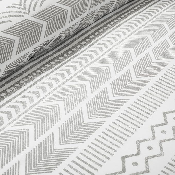 Lush Decor Hygge Geo Reversible 3 Piece Cotton Duvet Set, King, Gray & White