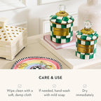 MACKENZIE-CHILDS Mini Enamel Canister, Kitchen Storage Container with Lid, Green-and-White Emerald Check
