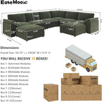 EASE MOOSE Extra Large Sectional Modular Sofa,Oversized U Shape Sectional Couch Wide Deep Seat Modular Cloud Couch,Green