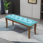 MFSTUDIO 44" Vintage Tufted Entryway Bench, Extra Large Memory Foam Upholstered Wood Ottoman Bench Dining Bench, Rectangle Tufted Fabric Bench for Living Room Hallway, Light Blue Cushion