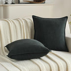 FUTEI Black Chenille Throw Pillow Covers 18x18 Inch Set of 2,Edges Double-Stitched Cushion Cases,Modern Home Decor for Couch Living Room