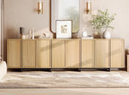 WAMPAT Modern Sideboard Buffet with 8 Doors, Multifunctional Sideboard with Large Storage and T-Shaped Legs, Coffee Bar Cabinet Storage for Kitchen, Living Room, Oak