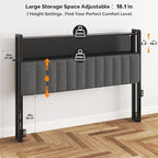 VINGLI King Size Headboard Only, Adjustable Upholstered Headboard with 2 Tier Shelves and Pegboard with Charging Stations and LED Lights, Modern Bed Headboard with Storage for Bedroom Decor