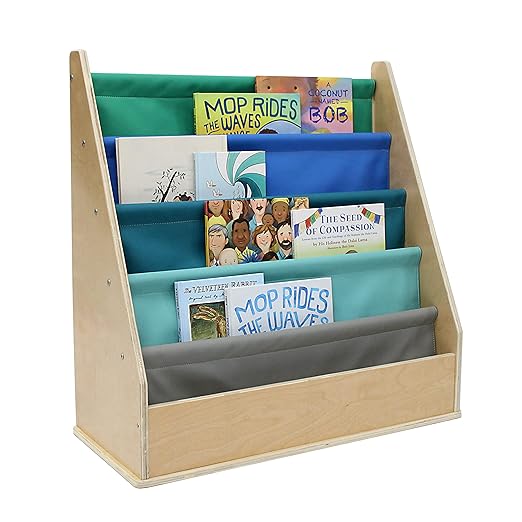 FDP Birch SoftScape Sling Book Display, 4-Shelf Vinyl Storage for Kid's Books and Magazines, Children's Furniture for Bedroom, Playroom, Daycare, Preschool or Classroom - Contemporary, 13745-CT