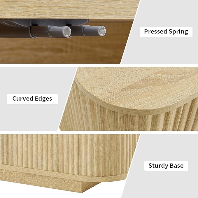 LKTART 64" Buffet Cabinet with Storage, Modern Fluted Accent Sideboard Media Console Credenza with Adjustable Shelves Pressed Spring for Kitchen Living Room,31.5" H (Natural Oak)