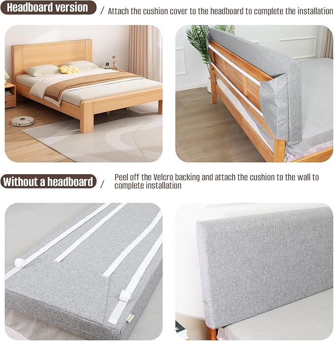 Upholstered Full Headboard, No Tools Needed, Wall Mounted Headboard with Removeable Washable Linen, Multi-Functional Backrest (Grey)