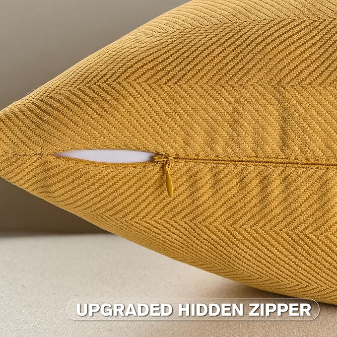 FUTEI Mustard Yellow Chenille Throw Pillow Covers 24x24 Inch Set of 2,Soft Wide Chevron Textured European Pillow Shams,Farmhouse Home Decor for Couch Bed Living Room
