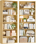 FOTOSOK 70.8" Tall Bookcase Shelf, 6 Tier Wide Bookshelf with Storage, Billy Bookcase Set of 2, Large Bookshelf for Living Room, Home Office, Natural