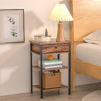 VECELO Tall End Side Table,Nightstand with Adjustable Shelf and Bin Drawer for Living Room/Bedroom/Entryway Small Spaces