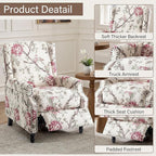 UIXE Pushback Floral Recliner Chair, Fabric Upholstered Armchair Push Back Accent Chair for Living Room, Rivet Trim Club Chair Home Theater Single Sofa Reading Seat - Beige Floral