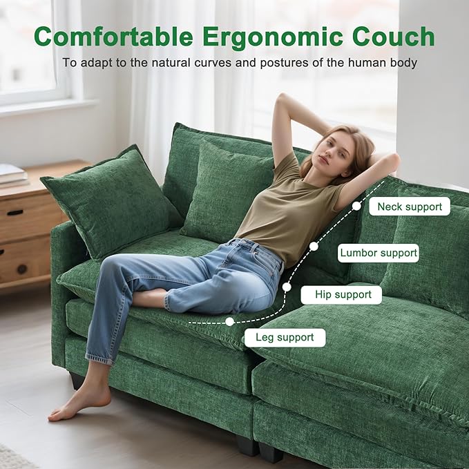 77" Cloud Sofa Loveseat & Couch｜Small 2-Seater Chenille Sectional Sofa with 29.1" Deep Seat｜FSC Certified Solid Wood & Metal Frame｜Easy Assembly & 1YR Guarantee｜ for Living Room Apartment Bedroom