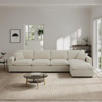 Modern Sectional Linen Couch for Living Room L-Shape Sofas,5 Seat Modular Cloud Sofas,Couches Cushion Covers Removable,Cozy Feather Down Sofa for Apartment Beige
