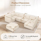 Vesgantti 141.7" Oversized Sectional Boneless Couch, 7 Seater Modular Sofa with Chaise & Ottoman & Armrest, Deep Seat Plush Corduroy Cloud Couches for Living Room, No Assembly Required, Beige