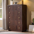 Fluted Dresser for Bedroom, 5 Drawer Dressers, Wood Tall Dresser Storage Organizer, Chest of Drawers with Deep Storage, Modern Bedroom Chest for Closet Hallway, Entryway, Living Room,Brown