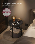 VASAGLE LILEA Collection - Side Table with Charging Station, Round End Table with Fabric Basket, Nightstand with USB Ports, for Living Room, Bedroom, Modern, Ebony Black and Slate Gray ULET228B01