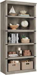 IDEALHOUSE 5 Tier Bookcase, Farmhouse Book Shelf with Storage Open Display Bookshelves, 67.4" Tall Book Case Wooden 5 Shelf Bookcase Home Decor Furniture for Home Office, Living Room, Bed Room - Grey
