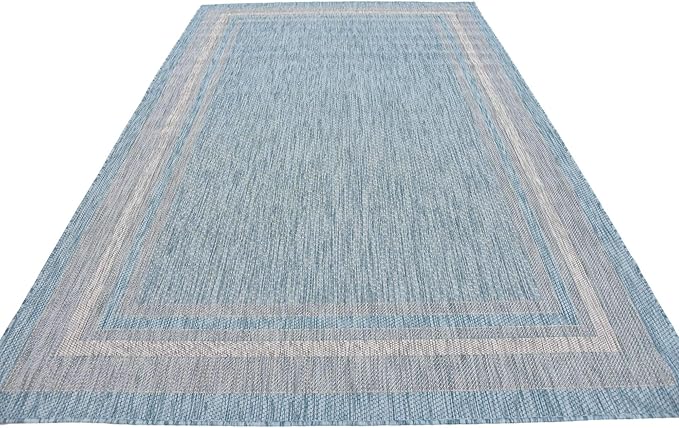 Unique Loom Outdoor Border Collection Area Rug - Soft Border (6' 1" x 9' Rectangle, Aquamarine/ Ivory)